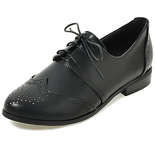 Bviennic Damen Closed Toe Klassischer Arbeit Schnüren Brogue Comfy Niedrige Absatz Pumps Oxford Buro Business Herren Derby Schuhe Schwarz Gr 50 Eu-52Cn von Bviennic