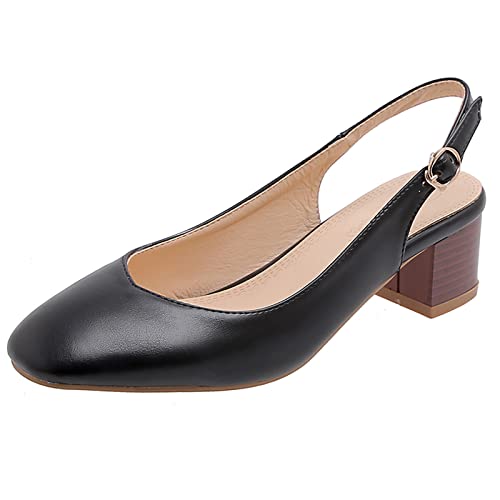 Bviennic Damen Closed Toe Klassischer Block Mitte Absatz Slingback Schuhe Komfort Sommer Party Buro Arbeit Formal Kleid Pumps Schwarz Gr 43 Eu-45Cn von Bviennic