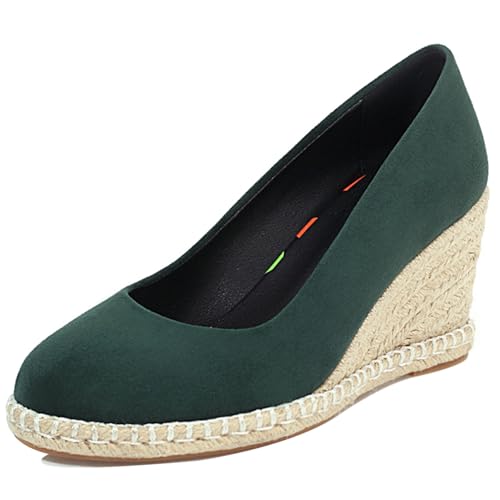 Bviennic Damen-Espadrille mit Keilabsatz Runde Zehen Höhe Ferse Schuhe Ohne Verschluss mit Plateau Komfort Daily Schuhe E25971Tc Grün Gr 37 EU/38Cn von Bviennic