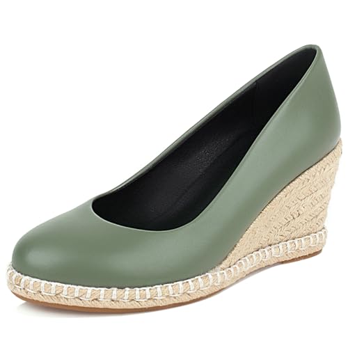 Bviennic Damen-Espadrille mit Keilabsatz Runde Zehen Höhe Ferse Schuhe Ohne Verschluss mit Plateau Komfort Daily Schuhe X26257Kt Grün Gr 36 EU von Bviennic