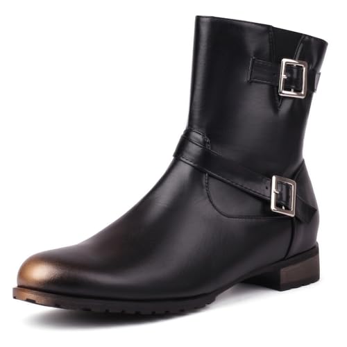 Bviennic Damen Flache Stiefel Mitte Absatz Stiefeletten Runde Zehen Ohne Verschluss Simple Daily Boots, Y192865Kf Schwarz Gr 46 EU/48Cn von Bviennic