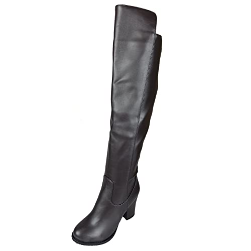 Bviennic Damen Herren Blockabsatz Stylish Overknees Reitstiefel Winter Warm Abend Höhe Ferse Party Kleid Reißverschluss Boots Mode Braun Gr 42 EU-44Cn von Bviennic