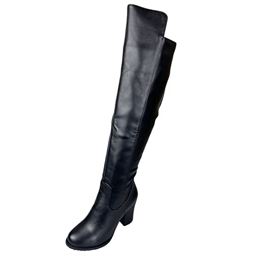 Bviennic Damen Herren Blockabsatz Stylish Overknees Reitstiefel Winter Warm Abend Höhe Ferse Party Kleid Reißverschluss Boots Mode Schwarz Gr 42 EU-44Cn von Bviennic