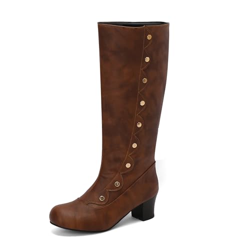 Bviennic Damen Hohe Stiefel Block Mitte Absatz Mode Runde Zehen Ohne Verschluss Daily 2273 Braun Gr 45 EU/47Cn von Bviennic