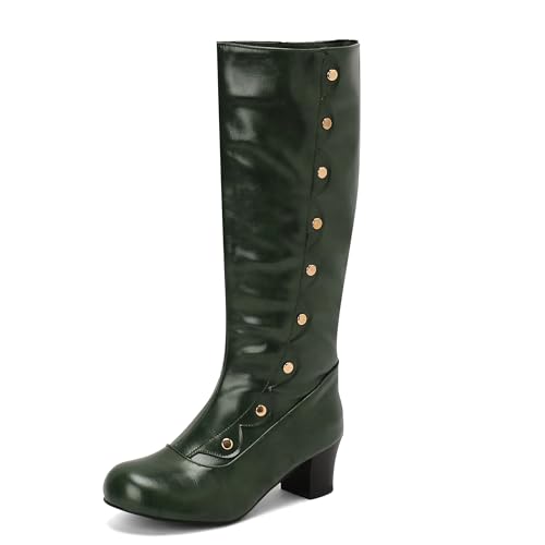 Bviennic Damen Hohe Stiefel Block Mitte Absatz Mode Runde Zehen Ohne Verschluss Daily 2273 Grün Gr 34 EU von Bviennic