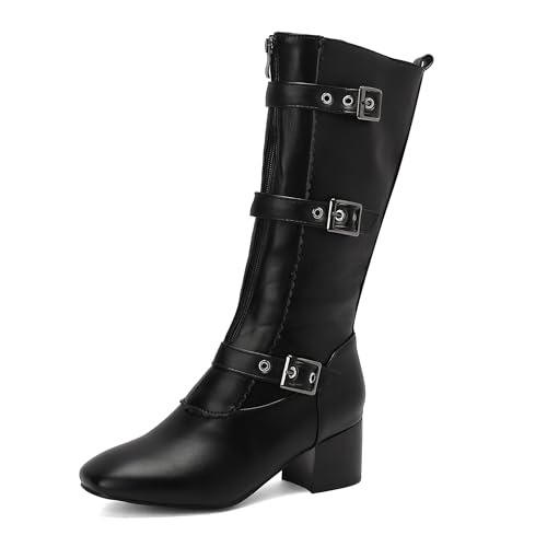 Bviennic Damen Hohe Stiefel Block Mitte Absatz Retro Square Toe Ohne Verschluss Riding 2182 Schwarz Gr 39 EU/40Cn Bviennic Damen Hohe Stiefel Block Mitte Absatz Retro Square Toe Ohne Verschluss Riding 2182 Schwarz Gr 39 EU/40Cn von Bviennic