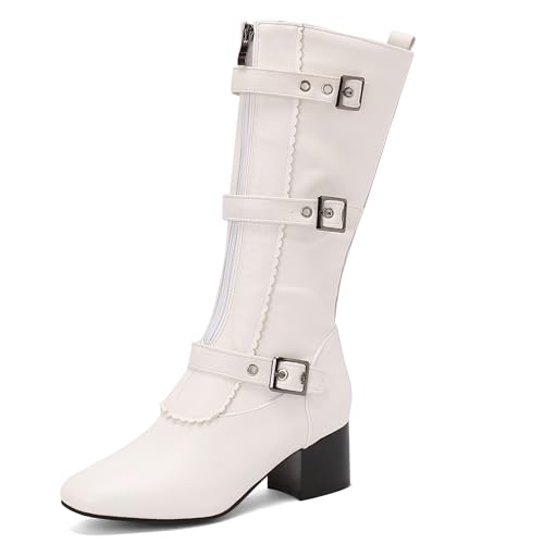 Bviennic Damen Hohe Stiefel Block Mitte Absatz Retro Square Toe Ohne Verschluss Riding 2182 Weiß Gr 45 EU/47Cn Bviennic Damen Hohe Stiefel Block Mitte Absatz Retro Square Toe Ohne Verschluss Riding 2182 Weiß Gr 45 EU/47Cn von Bviennic