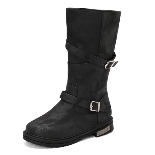 Bviennic Damen Hohe Stiefel Flach Simple Runde Zehen Zip Party 2379 Schwarz Gr 35 EU von Bviennic