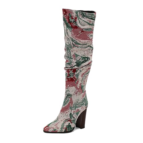 Bviennic Damen Hohe Stiefel Hohen Blockabsatz Leisure Pointed Toe Zip Slouch 2251 Mi-Cai Gr 41 EU/43Cn von Bviennic