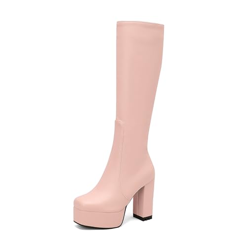 Bviennic Damen Hohe Stiefel Hohen Blockabsatz mit Plateau Mode Runde Zehen Zip Party 2192 Pink Gr 39 EU/40Cn Bviennic Damen Hohe Stiefel Hohen Blockabsatz mit Plateau Mode Runde Zehen Zip Party 2192 Pink Gr 39 EU/40Cn von Bviennic