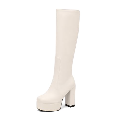 Bviennic Damen Hohe Stiefel Hohen Blockabsatz mit Plateau Mode Runde Zehen Zip Party 2192 Weiß Gr 40.5 EU/42Cn Bviennic Damen Hohe Stiefel Hohen Blockabsatz mit Plateau Mode Runde Zehen Zip Party 2192 Weiß Gr 40.5 EU/42Cn von Bviennic