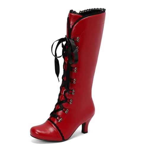 Bviennic Damen Hohe Stiefel Kitten Heel Mode Runde Zehen Zip Daily 2274 Rot Gr 38 EU/39Cn von Bviennic