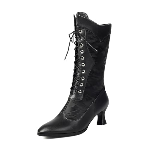 Bviennic Damen Hohe Stiefel Kitten Heel Mode Runde Zehen Zip Party 2473 Schwarz Gr 40 EU/41Cn von Bviennic