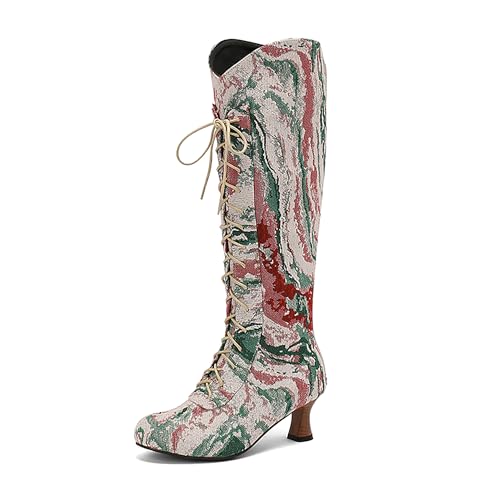 Bviennic Damen Hohe Stiefel Kitten Heel Mode Runde Zehen Zip Riding 2261 Mi-Cai Gr 45 EU/47Cn von Bviennic