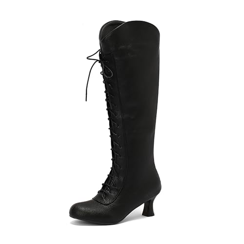 Bviennic Damen Hohe Stiefel Kitten Heel Mode Runde Zehen Zip Riding 2261 Schwarz Gr 36 EU von Bviennic