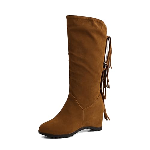 Bviennic Damen Hohe Stiefel Mid Keilabsatz Leisure Runde Zehen Ohne Verschluss Daily 2270 Braun Gr 39 EU/40Cn von Bviennic