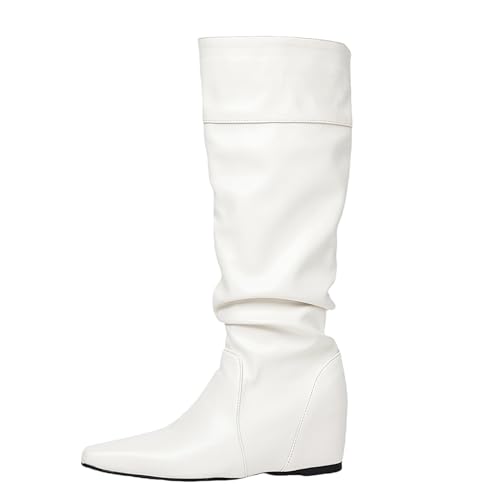 Bviennic Damen Hohe Stiefel Mid Keilabsatz Leisure Square Toe Ohne Verschluss Slouch 2417 Weiß Gr 40.5 EU/42Cn von Bviennic