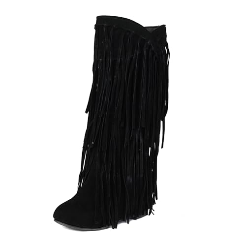 Bviennic Damen Hohe Stiefel Mid Keilabsatz Mode Runde Zehen Ohne Verschluss Daily 2193 Schwarz Gr 36.5 EU/37Cn Bviennic Damen Hohe Stiefel Mid Keilabsatz Mode Runde Zehen Ohne Verschluss Daily 2193 Schwarz Gr 36.5 EU/37Cn von Bviennic