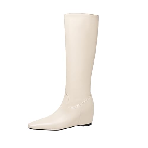 Bviennic Damen Hohe Stiefel Mid Keilabsatz Solid Pointed Toe Ohne Verschluss Daily 2189 Beige Gr 40.5 EU/42Cn von Bviennic