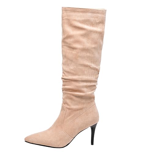 Bviennic Damen Hohe Stiefel Stiletto Höhe Ferse Elegant Pointed Toe Ohne Verschluss Slouch 2190 Pink Gr 39 EU/40Cn von Bviennic