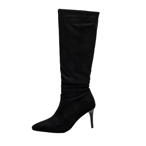 Bviennic Damen Hohe Stiefel Stiletto Höhe Ferse Elegant Pointed Toe Ohne Verschluss Slouch 2190 Schwarz Gr 46 EU/48Cn von Bviennic