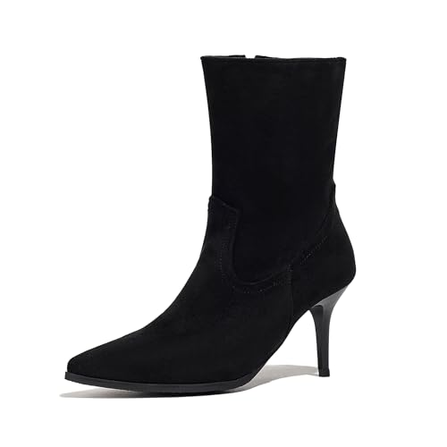 Bviennic Damen Hohe Stiefel Stiletto Höhe Ferse Elegant Pointed Toe Zip Slouch 2300 Schwarz Gr 38 EU/39Cn von Bviennic