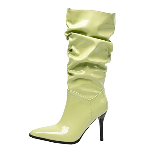 Bviennic Damen Hohe Stiefel Stiletto Höhe Ferse Leisure Pointed Toe Ohne Verschluss Slouch 2201 Grün Gr 34 EU von Bviennic