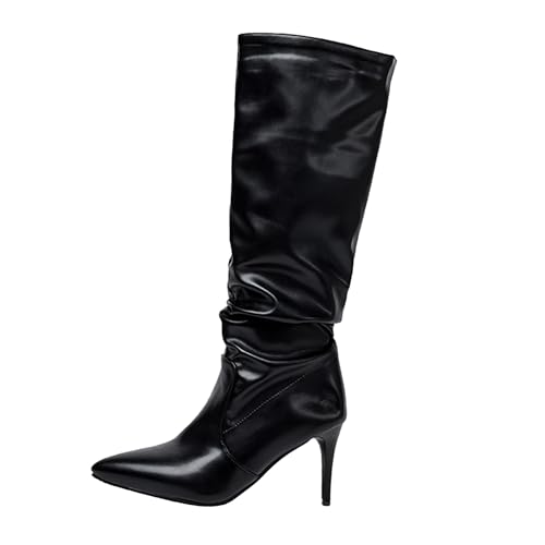 Bviennic Damen Hohe Stiefel Stiletto Höhe Ferse Mode Pointed Toe Ohne Verschluss Slouch 2191 Schwarz Gr 40 EU/41Cn von Bviennic