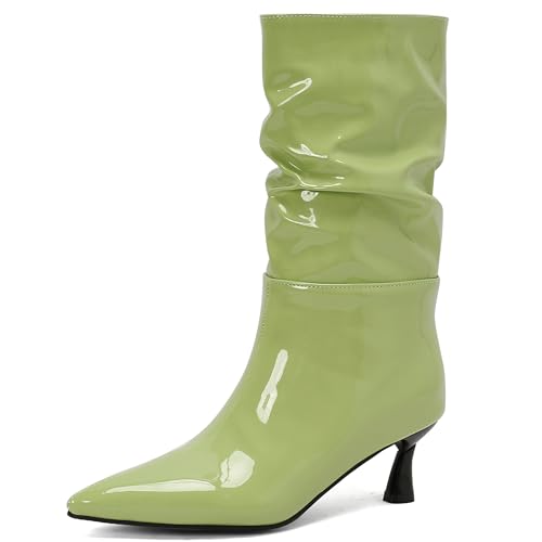 Bviennic Damen Hohe Stiefel Stiletto Höhe Ferse Mode Pointed Toe Ohne Verschluss Slouch 2409 Grün Gr 35 EU von Bviennic