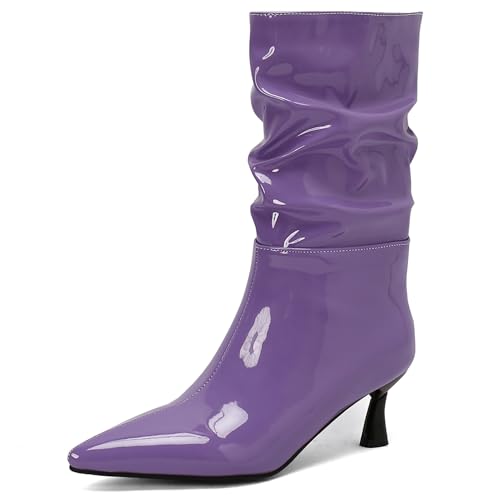 Bviennic Damen Hohe Stiefel Stiletto Höhe Ferse Mode Pointed Toe Ohne Verschluss Slouch 2409 Violett Gr 42 EU/44Cn von Bviennic