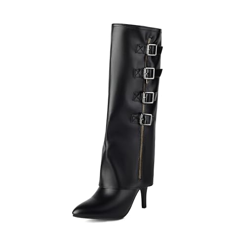 Bviennic Damen Hohe Stiefel Stiletto Höhe Ferse Mode Pointed Toe Zip Party 2220 Schwarz Gr 42 EU/44Cn von Bviennic