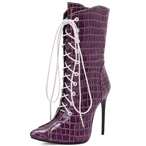 Bviennic Damen Hohe Stiefel Stiletto Höhe Ferse Mode Pointed Toe Zip Party 2464 Violett Gr 36 EU von Bviennic