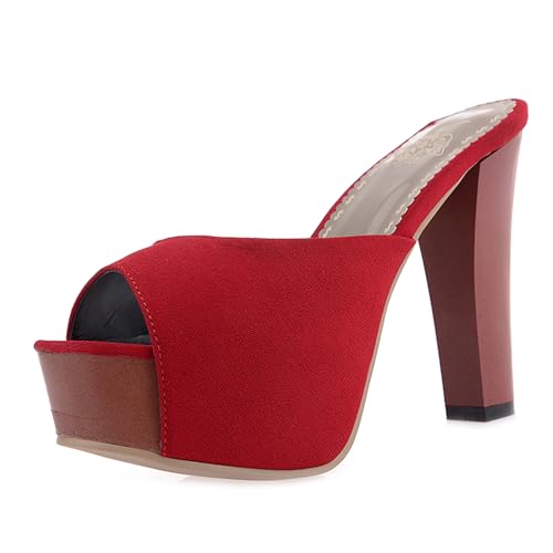 Bviennic Damen Hohen Blockabsatz Mules mit Plateau Mode 0562 Rot Gr 34 EU von Bviennic