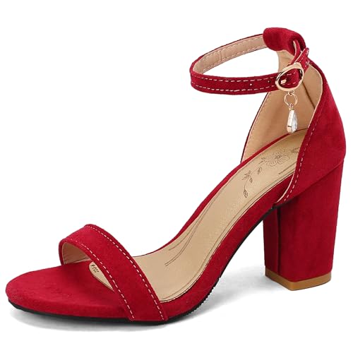 Bviennic Damen Hohen Blockabsatz Sandals Mode 0577 Rot Gr 42 EU/44Cn von Bviennic