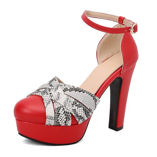 Bviennic Damen Hohen Blockabsatz Sandals mit Plateau Elegant 0607 Rot Gr 34 EU von Bviennic