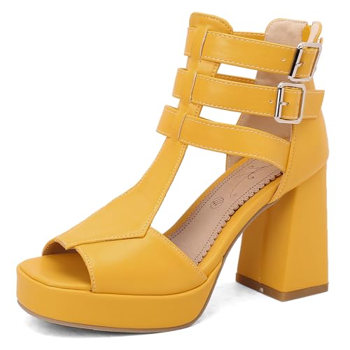 Bviennic Damen Hohen Blockabsatz Sandals mit Plateau Mode 0603 Gelb Gr 39 EU/40Cn Bviennic Damen Hohen Blockabsatz Sandals mit Plateau Mode 0603 Gelb Gr 39 EU/40Cn von Bviennic