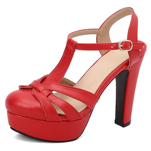 Bviennic Damen Hohen Blockabsatz Sandals mit Plateau Mode 0604 Rot Gr 40 EU/41Cn von Bviennic