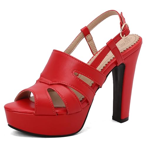 Bviennic Damen Hohen Blockabsatz Sandals mit Plateau Solid 0609 Rot Gr 40.5 EU/42Cn Bviennic Damen Hohen Blockabsatz Sandals mit Plateau Solid 0609 Rot Gr 40.5 EU/42Cn von Bviennic