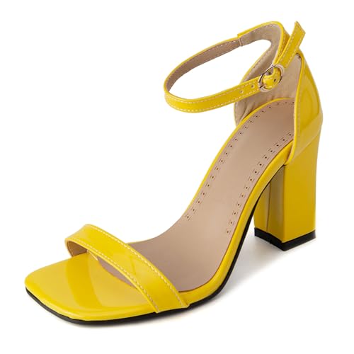 Bviennic Damen Hohen Blockabsatz Simple Knöchelriemchen Party Hochzeit Abend Sandals Gelb Gr 41 EU/43Cn Bviennic Damen Hohen Blockabsatz Simple Knöchelriemchen Party Hochzeit Abend Sandals Gelb Gr 41 EU/43Cn von Bviennic