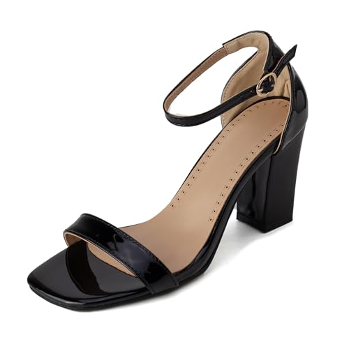 Bviennic Damen Hohen Blockabsatz Simple Knöchelriemchen Party Hochzeit Abend Sandals Schwarz Gr 44 EU/46Cn von Bviennic
