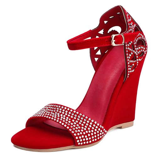 Bviennic Damen Hohen Keilabsatz Sandals Mode 0592 Rot Gr 42 EU/44Cn von Bviennic