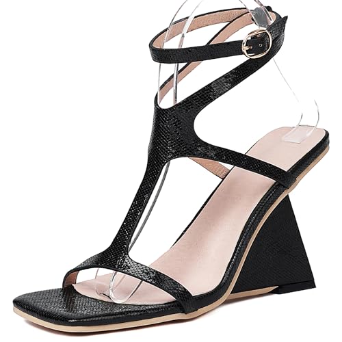 Bviennic Damen Hohen Keilabsatz Sandals Mode 0691 Schwarz Gr 36.5 EU/37Cn von Bviennic