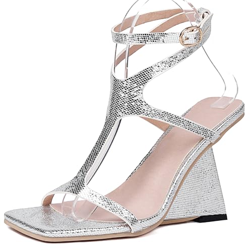 Bviennic Damen Hohen Keilabsatz Sandals Mode 0691 Silber Gr 40.5 EU/42Cn von Bviennic