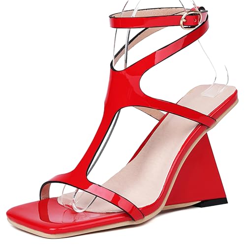 Bviennic Damen Hohen Keilabsatz Sandals Mode 0692 Rot Gr 40.5 EU/42Cn von Bviennic