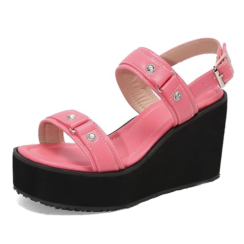 Bviennic Damen Keilabsatzs Flatform Offene Zeh Sandas Mode Leisure Daily Pink Gr 42 EU/44Cn von Bviennic