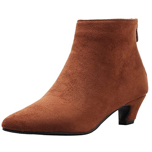 Bviennic Damen Kitten Heel Buro Comfy Kleid Pointed Toe Ankle Stiefeletten Herren Mitte Absatz Stylish Abend Party Soft Chelsea Stiefel Reißverschluss Braun Gr 48 EU-50Cn von Bviennic