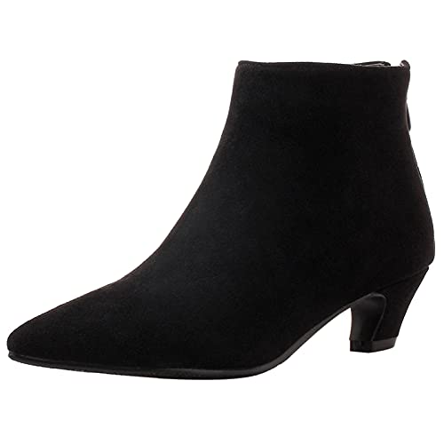 Bviennic Damen Kitten Heel Buro Comfy Kleid Pointed Toe Ankle Stiefeletten Herren Mitte Absatz Stylish Abend Party Soft Chelsea Stiefel Reißverschluss Schwarz Gr 41 EU-43Cn von Bviennic