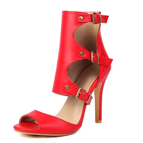 Bviennic Damen Kitten Heel Sandals Mode 0613 Rot Gr 39 EU/40Cn von Bviennic