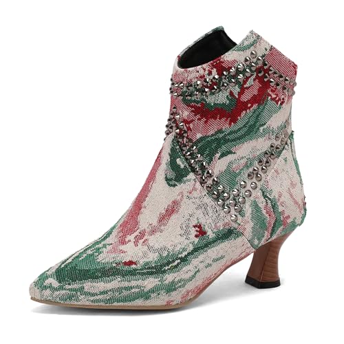 Bviennic Damen Kitten Heel Stiefel Mitte Absatz Stiefeletten Pointed Toe Zip Elegant Kleid Stiefeletten, Q324061Np Rot-Grün Gr 40 EU/41Cn Bviennic Damen Kitten Heel Stiefel Mitte Absatz Stiefeletten Pointed Toe Zip Elegant Kleid Stiefeletten, Q324061Np Rot-Grün Gr 40 EU/41Cn von Bviennic