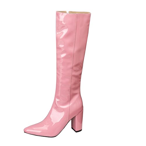 Bviennic Damen Kniehohe Stiefel Hohen Blockabsatz Mode Pointed Toe Zip Party 2321 Pink Gr 42 EU/44Cn Bviennic Damen Kniehohe Stiefel Hohen Blockabsatz Mode Pointed Toe Zip Party 2321 Pink Gr 42 EU/44Cn von Bviennic